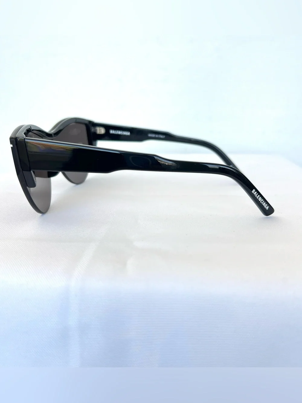 BALENCIAGA BB0004SA Shield Shape Grey Lens Frame White Imprint Sunglasses NWB
